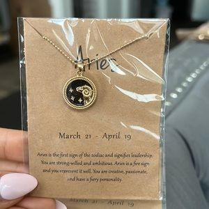 NWT Aries Constellation Gold Chain Zodiac Sign Round Pendant Necklace
